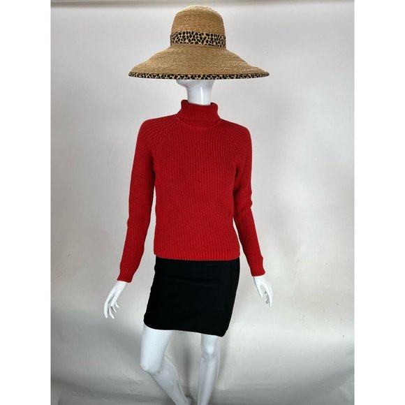 One Step Up Womens Pullover Sweater Red Ramie Blend Long Sleeve Turtleneck M - Picture 3 of 12
